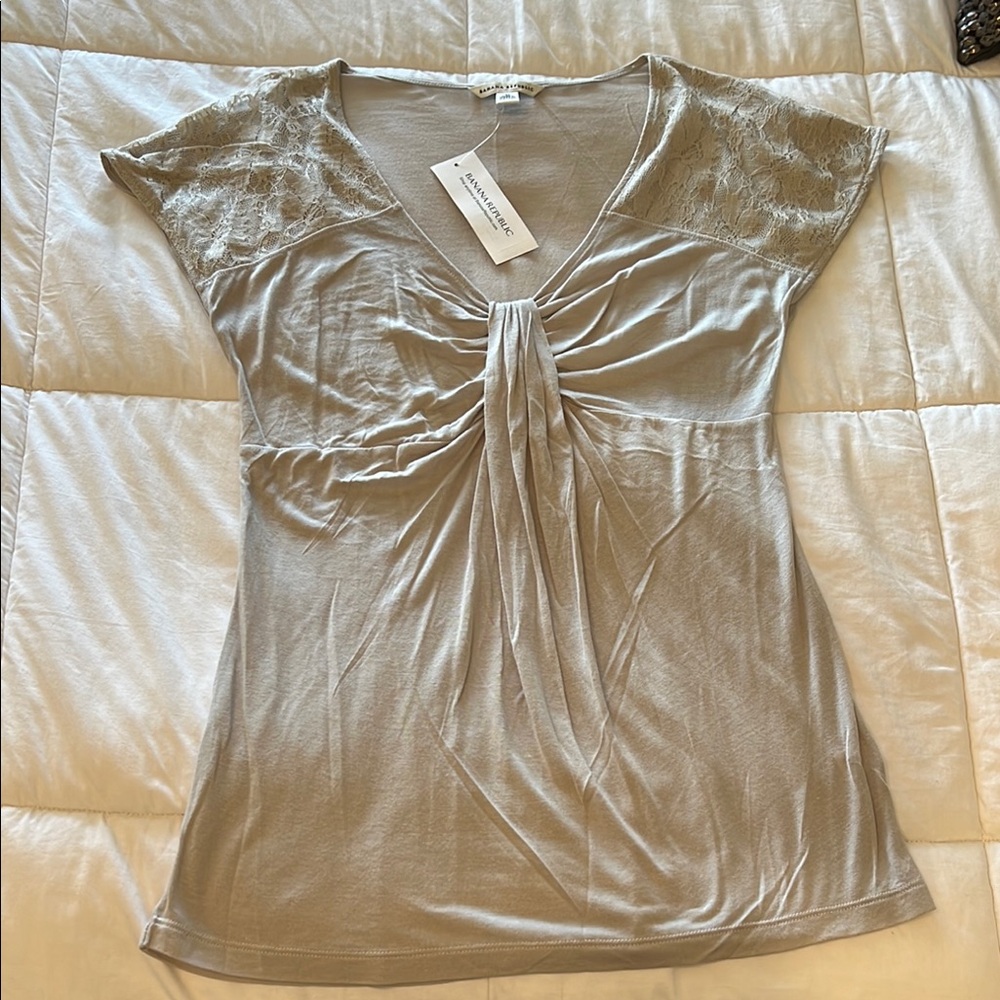 Banana Republic Taupe Tie Front Ruched Blouse